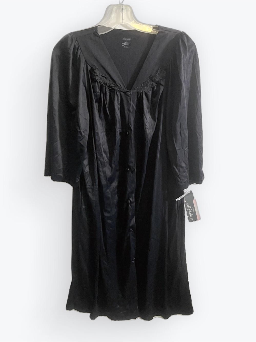Satin Button-Front Black Nightgown